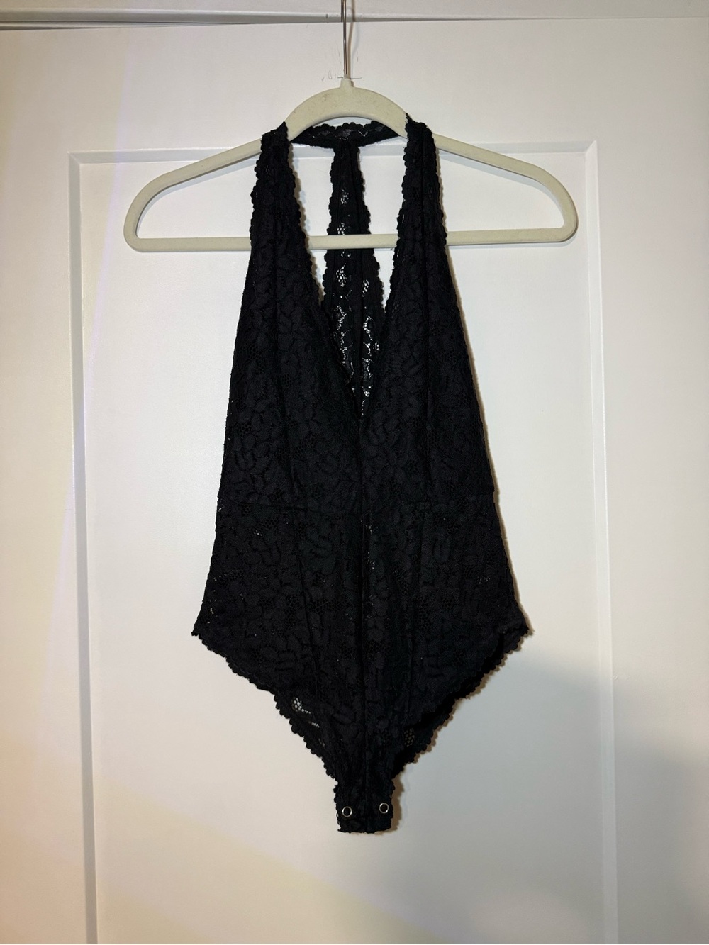 Free People Avery Black Lace Halter Bodysuit